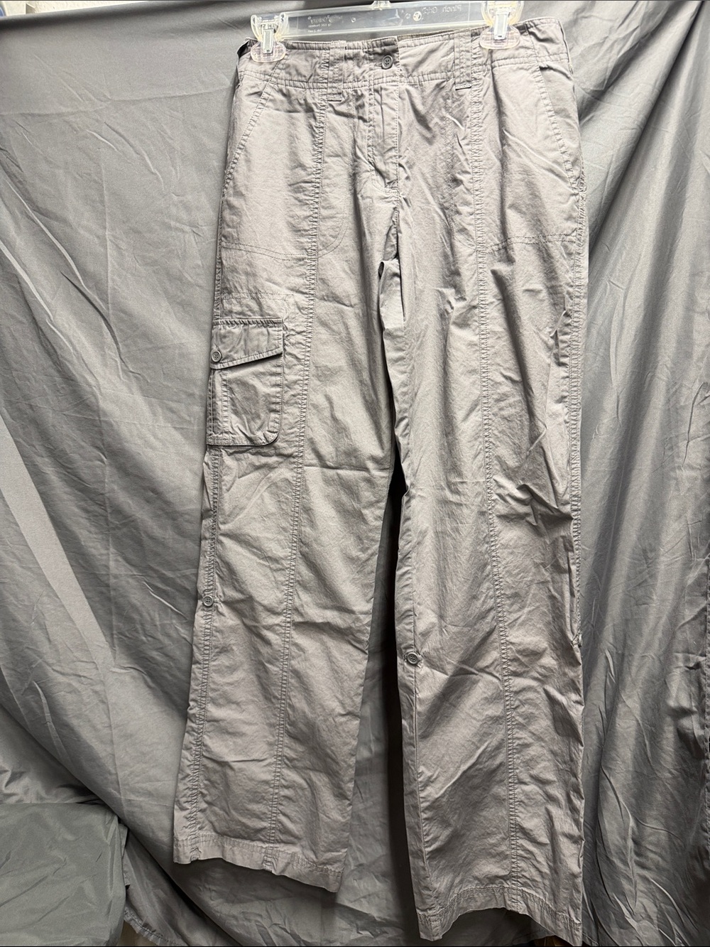 Women's Light Gray Wide-Leg Cargo Trousers
